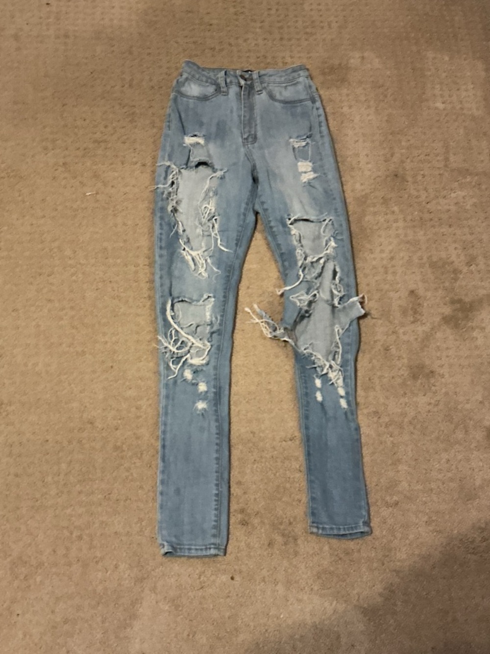 Fashion Nova Light Blue Ripped Skinny Jeans